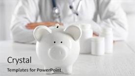  Presentation with piggy bank - Slide deck consisting of health wealth - doctor hands with piggy bank background and a light gray colored foreground