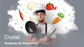  Presentation with health wealth - Theme featuring health wealth - drawn vegetables on cloud background and a gray colored foreground