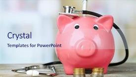  Presentation with light pink - Amazing slide deck having health wealth - pink piggy bank with stethoscope backdrop and a sky blue colored foreground