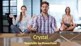  Presentation with health wellbeing - Cool new PPT theme with health wellbeing workplace - business people performing yoga backdrop and a tawny brown colored foreground