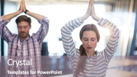  Presentation with health wellbeing - Slide deck enhanced with health wellbeing workplace - business people performing yoga background and a gray colored foreground