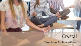  Presentation with health wellbeing - PPT theme enhanced with health wellbeing workplace - business people performing yoga background and a coral colored foreground