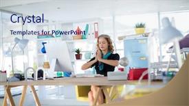  Presentation with health wellbeing - Presentation design having health wellbeing workplace - female executive doing yoga background and a sky blue colored foreground