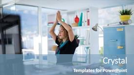  Presentation with executive - Audience pleasing PPT layouts consisting of health wellbeing workplace - female executive doing yoga backdrop and a  colored foreground
