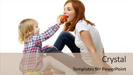  Presentation with nutrition child - Theme having health wellness nutrition - mother and little child background and a coral colored foreground