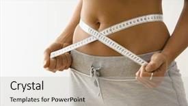  Presentation with measuring - Beautiful slides featuring health wellness nutrition - woman standing pulling measuring tape backdrop and a light gray colored foreground