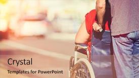  Presentation with wheelchair - Presentation theme with man pushing woman in wheelchair background and a coral colored foreground