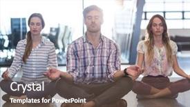  Presentation with health wellness - PPT theme enhanced with health wellness workplace - business people performing yoga background and a tawny brown colored foreground