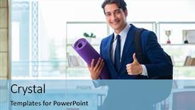  Presentation with adventure sports man - Slide set consisting of health wellness workplace - man getting ready for sports background and a light blue colored foreground