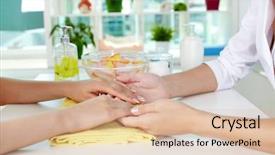  Presentation with professional - Audience pleasing slide deck consisting of health wellness workplace - professional manicurist examining female hands backdrop and a  colored foreground