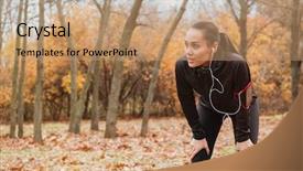  Presentation with women health - Colorful PPT theme enhanced with health women - image of young lady runner backdrop and a coral colored foreground