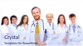  Presentation with hospital - PPT theme having health work - portrait of group of smiling background and a sky blue colored foreground