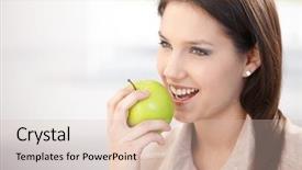  Presentation with young grey maine coon cat - Beautiful slides featuring health work - pretty young woman eating green backdrop and a  colored foreground