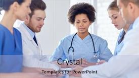  Presentation with medical profession - Colorful presentation theme enhanced with health worker - hospital profession people and medicine backdrop and a light blue colored foreground
