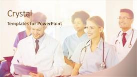  Presentation with lecture hall - PPT theme enhanced with health worker - hospital profession people and medicine background and a cream colored foreground