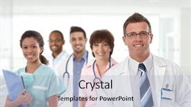  Presentation with medical worker - Presentation theme featuring health worker - portrait of mid-adult caucasian male background and a light blue colored foreground