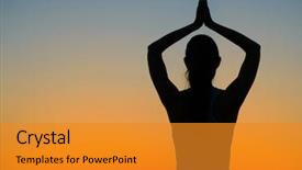  Presentation with active lifestyle - Beautiful presentation theme featuring health zen - young beautiful woman practices yoga backdrop and a gold colored foreground