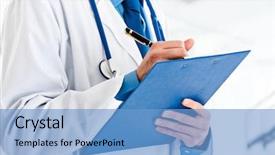  Presentation with prescription - Amazing PPT layouts having healthcare - detail of a doctor writing backdrop and a light blue colored foreground