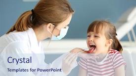  Presentation with doctor office - PPT layouts consisting of healthcare - doctor checking little girl's throat background and a sky blue colored foreground