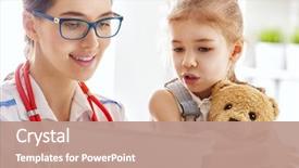  Presentation with metabolic doctor examining - Beautiful slides featuring healthcare - doctor examining a child girl backdrop and a coral colored foreground