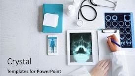  Presentation with tablet - Audience pleasing slides consisting of healthcare - doctor using his tablet-pc close backdrop and a lemonade colored foreground