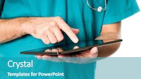  Presentation with tablet - Presentation theme with healthcare - hands of doctor using tablet background and a teal colored foreground