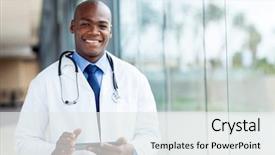  Presentation with doctor african - Beautiful presentation theme featuring healthcare - happy african male doctor backdrop and a white colored foreground
