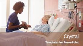  Presentation with digital hospital - Presentation design featuring healthcare - hospital nurse with digital tablet background and a coral colored foreground