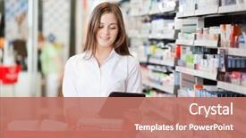  Presentation with prescriptions - Colorful presentation design enhanced with healthcare - pharmacist using a digital tablet backdrop and a coral colored foreground