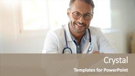  Presentation with doctor office - Theme having healthcare - portrait of mature doctor sitting background and a coral colored foreground