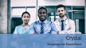  Presentation with nurse - Presentation design having healthcare - portrait of nurse and doctor background and a teal colored foreground