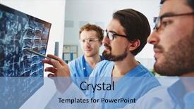  Presentation with doctor discussing parents - Presentation theme consisting of healthcare - young male doctor pointing background and a light blue colored foreground