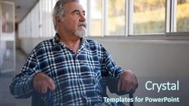  Presentation with nursing - Beautiful presentation design featuring healthcare ages - thoughtful senior man looking backdrop and a  colored foreground