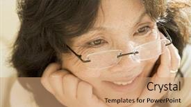  Presentation with glasses - Audience pleasing presentation theme consisting of healthcare ages - woman looking through new glasses backdrop and a  colored foreground