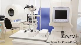  Presentation with analytics - Presentation enhanced with healthcare analytics - sight check equipment background and a  colored foreground