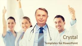  Presentation with professor - Theme with healthcare and medicine concept - smiling standing doctor or professor with stethoscope background and a cream colored foreground