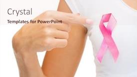  Presentation with breast cancer shirt - Cool new slide set with healthcare and medicine concept - woman in blank t-shirt with pink breast cancer awareness ribbon backdrop and a lemonade colored foreground