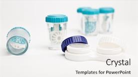  Presentation with eye medicine - Slides with old metallurgical works on the riverside industrial landscape background and a light blue colored foreground