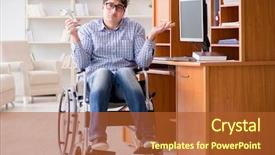  Presentation with wheelchair - Colorful presentation theme enhanced with healthcare award - disabled student studying at home backdrop and a red colored foreground