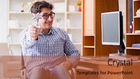  Presentation with wheelchair - PPT layouts enhanced with healthcare award - disabled student studying at home background and a red colored foreground
