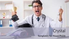  Presentation with award - Cool new theme with healthcare award - doctor going to gym backdrop and a light gray colored foreground