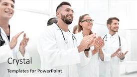  Presentation with conference - Slides having healthcare award - doctors applaud at a conference background and a white colored foreground