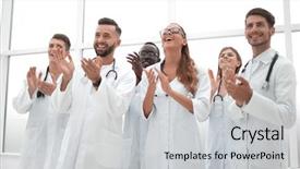  Presentation with award - Slides consisting of healthcare award - fellow doctors are applauding background and a light gray colored foreground