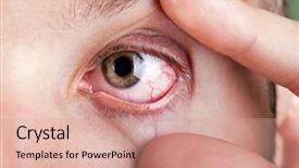  Presentation with eye medicine - Amazing slide deck having healthcare blood capillary human eye backdrop and a coral colored foreground