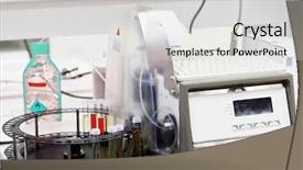  Presentation with chemical - Cool new PPT theme with healthcare business development - image of chemical lab equipment backdrop and a  colored foreground