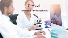  Presentation with lab test - Colorful slides enhanced with healthcare business development - lab expert working backdrop and a  colored foreground