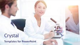  Presentation with lab test - Amazing presentation design having healthcare business development - lab expert working backdrop and a  colored foreground