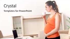  Presentation with pregnant woman - Presentation theme with healthcare business plan - young pregnant woman working background and a white colored foreground