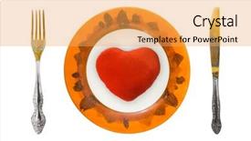  Presentation with white plate - Amazing slide deck having healthcare cartoon - heart on plate isolated backdrop and a  colored foreground