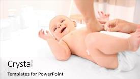  Presentation with diaper - Audience pleasing theme consisting of healthcare change - mother changing diaper to little backdrop and a  colored foreground
